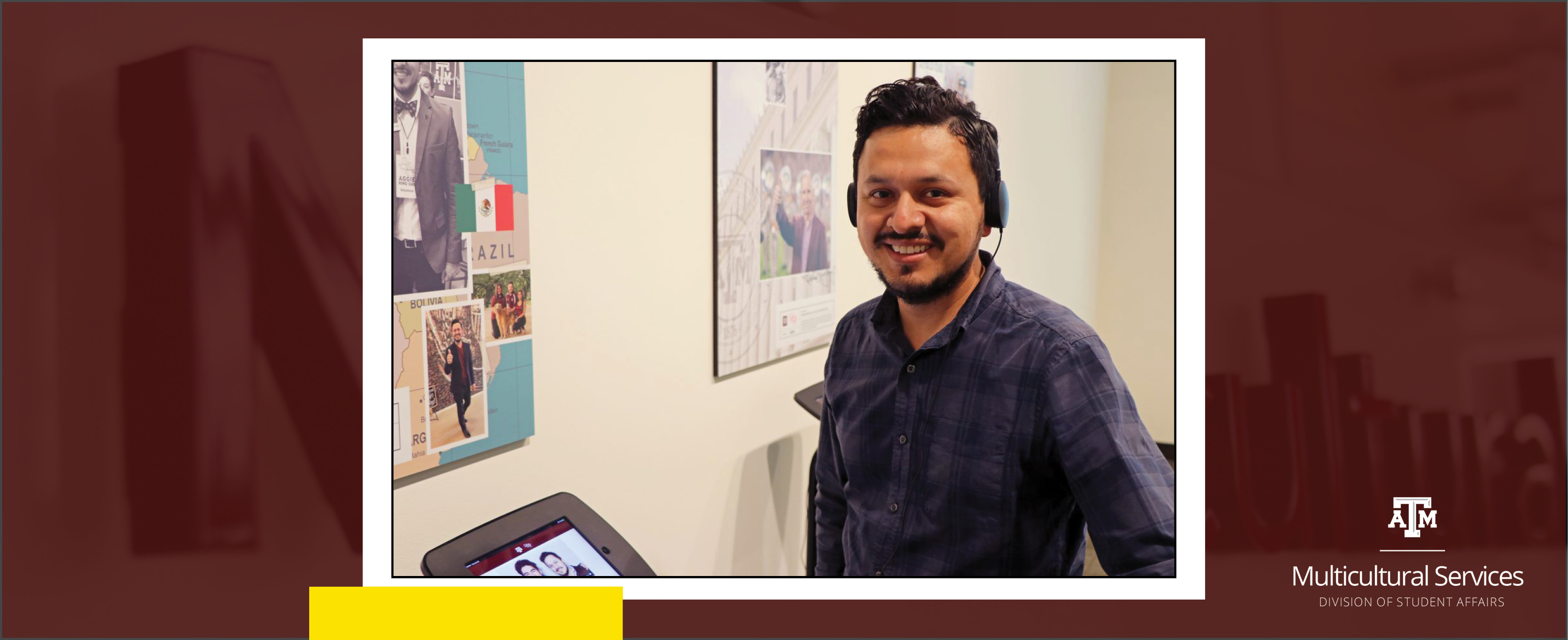 DMS Assistant Director Cruz Ríos poses at the StoryCorps listening station.